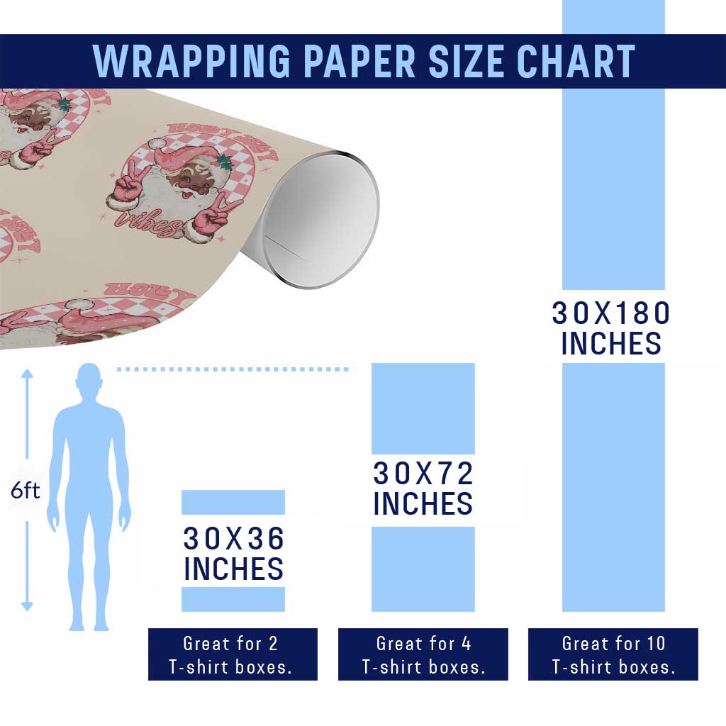 Funny Pink Christmas Retro Black Santa Wrapping Paper Roll Holly Jolly Vibes TS11 Print Your Wear