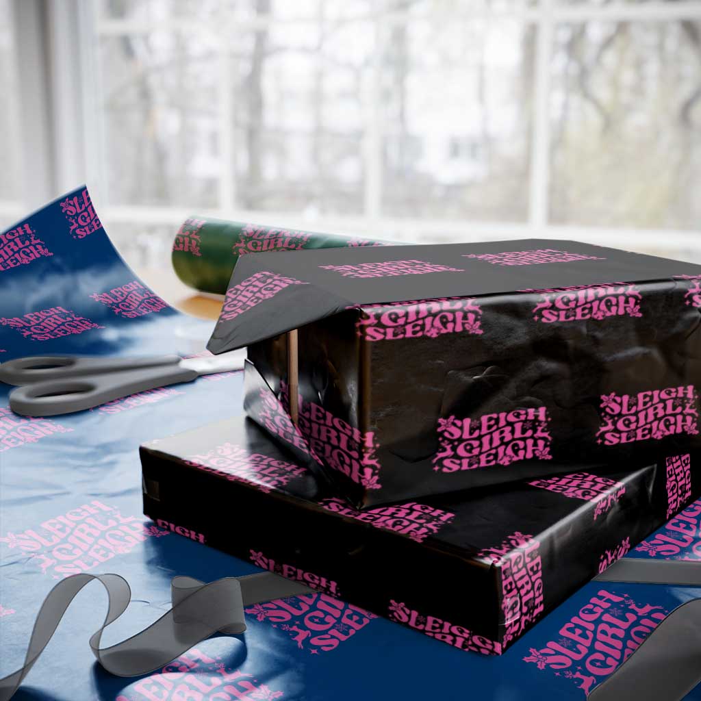 Funny Pink Christmas Wrapping Paper Roll Sleigh Girl Sleigh Reindeer TS11 Black Print Your Wear
