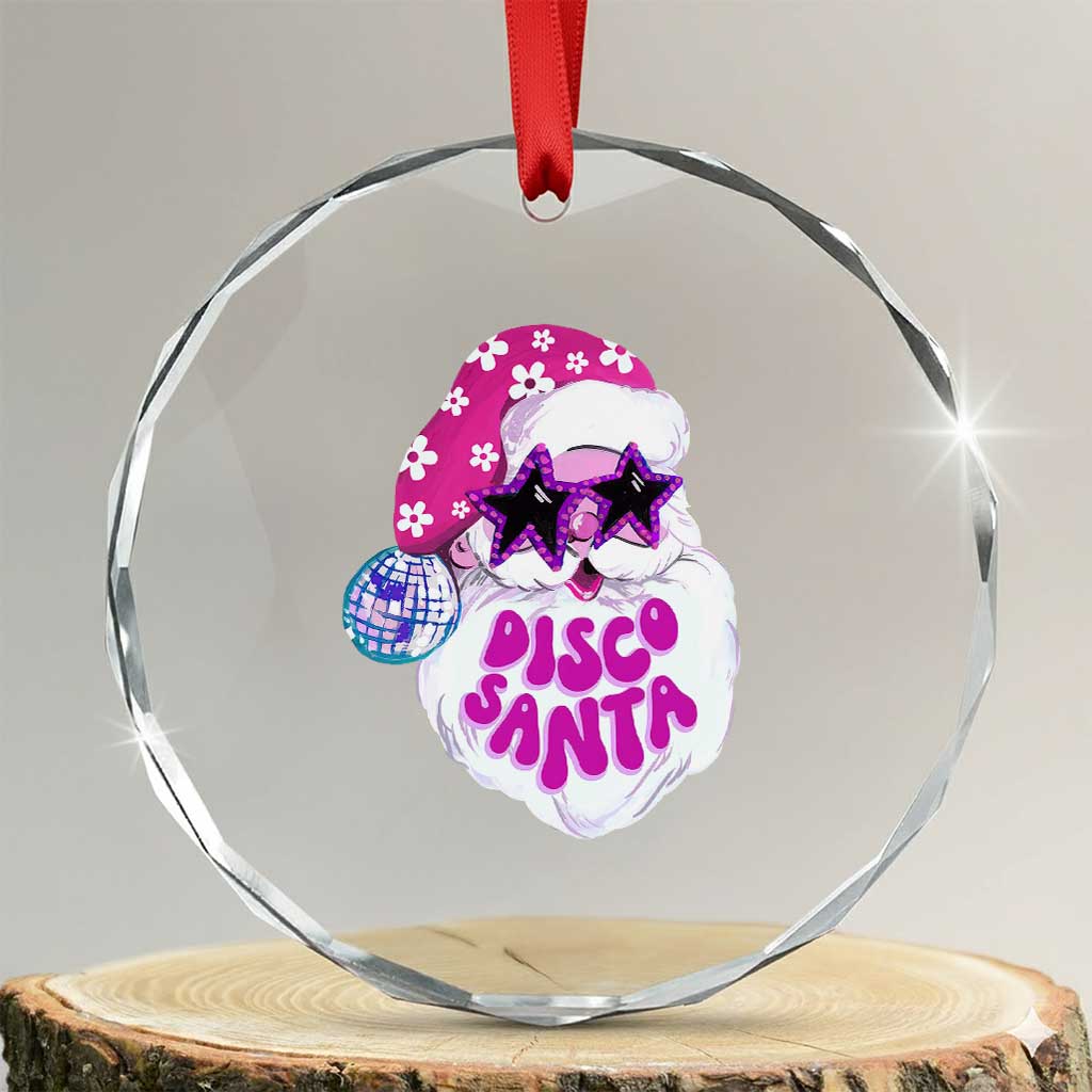 Funny Pink Disco Santa Retro Groovy Crystal Glass Ornament TS09 Transparent Glass 3'' Circle Print Your Wear
