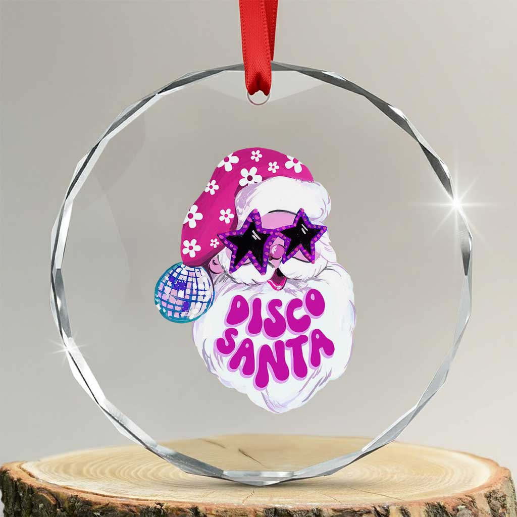 Funny Pink Disco Santa Retro Groovy Crystal Glass Ornament TS09 Transparent Glass 3'' Circle Print Your Wear