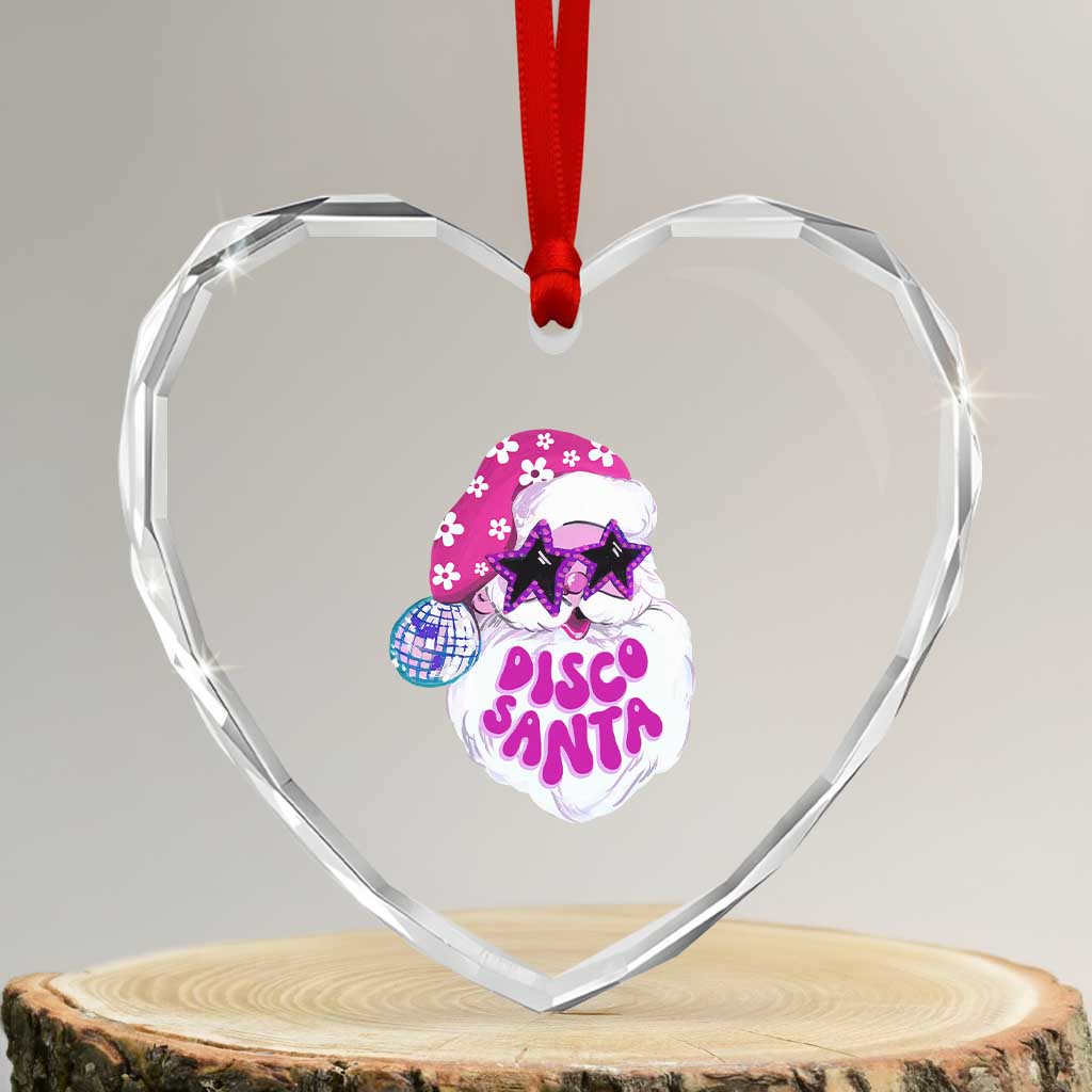 Funny Pink Disco Santa Retro Groovy Heart Crystal Glass Ornament TS09 Transparent Glass 3'' Heart Print Your Wear