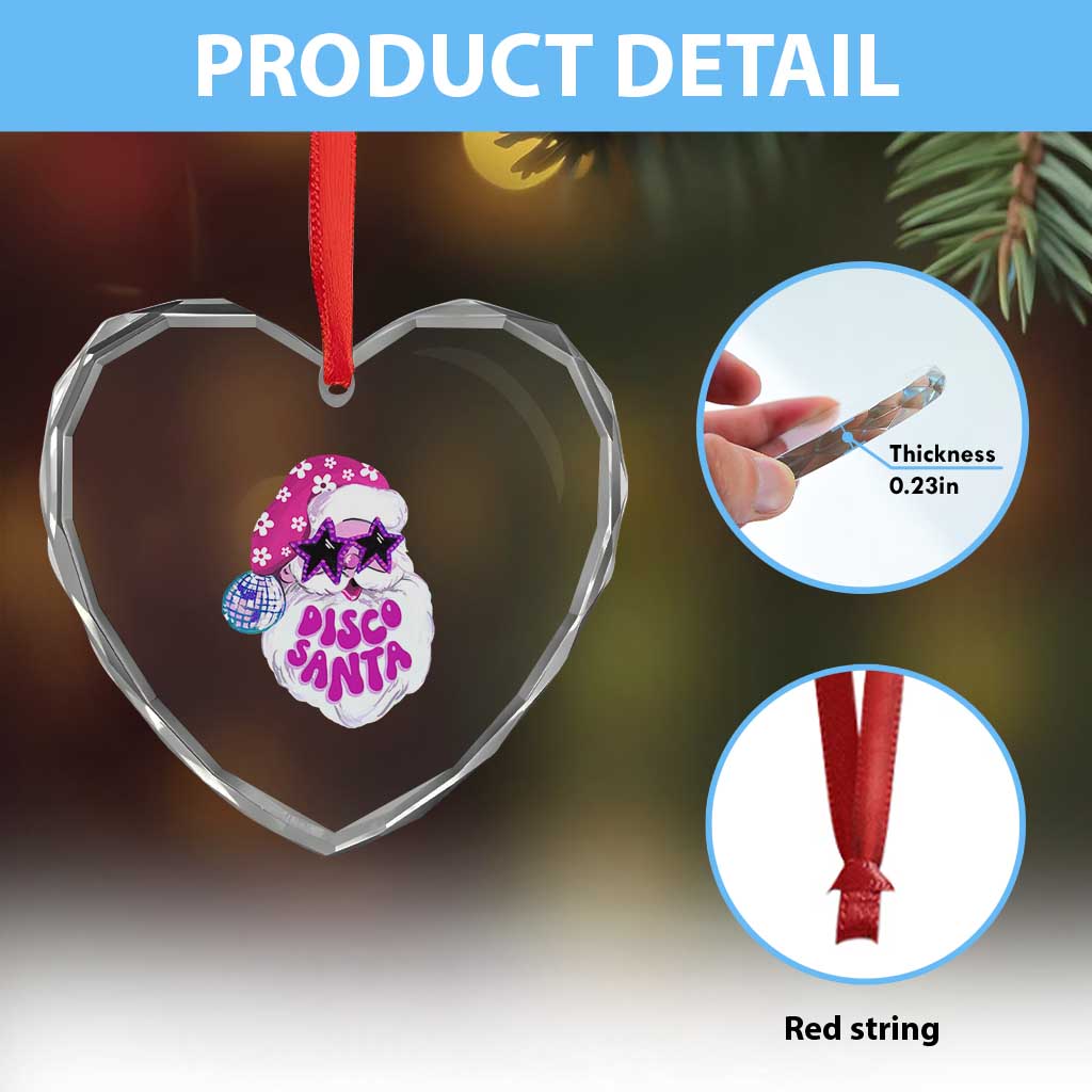 Funny Pink Disco Santa Retro Groovy Heart Crystal Glass Ornament TS09 Print Your Wear