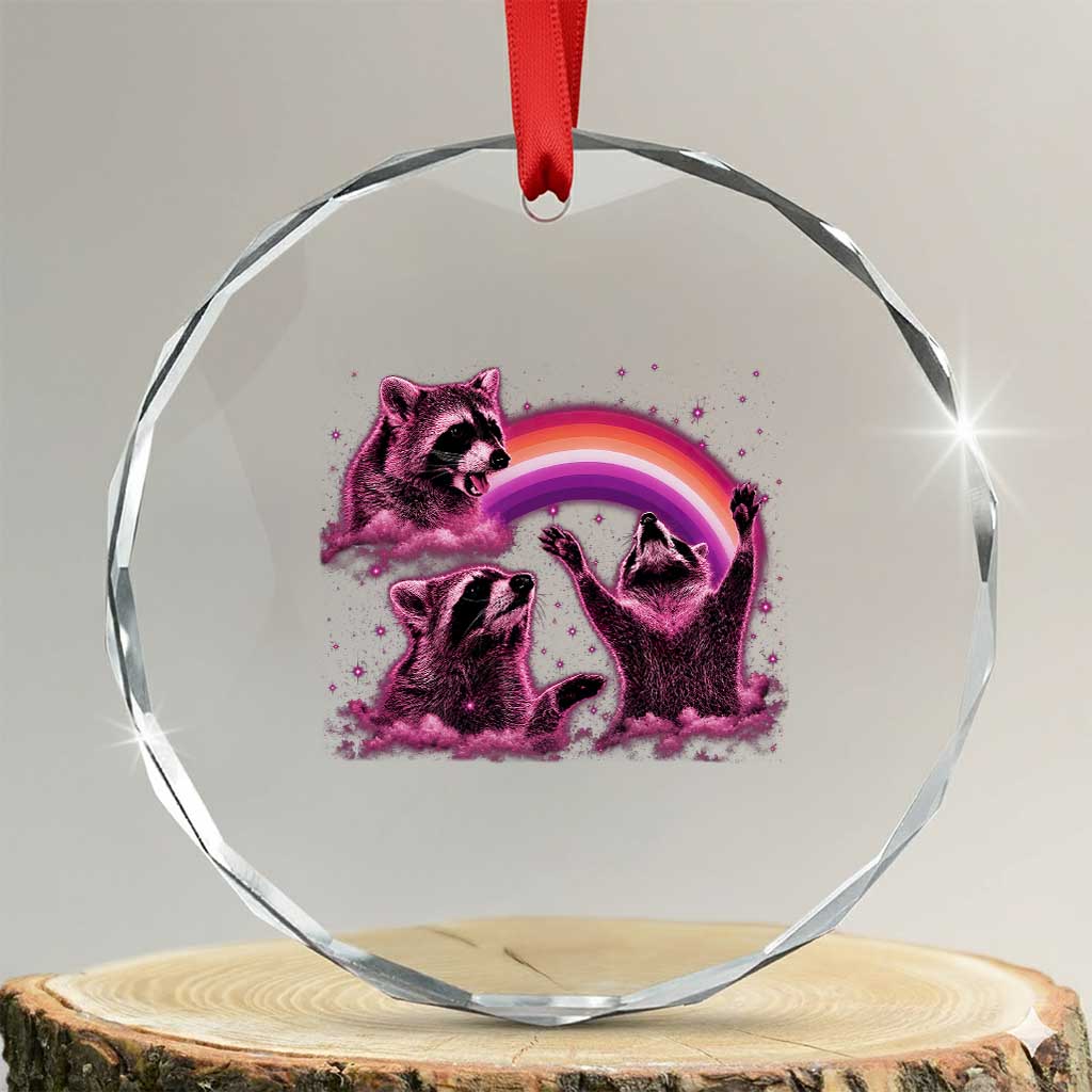 Funny Pink Raccoon Live Laugh Crystal Glass Ornament Lesbian Pride Month TS12 Transparent Glass 3'' Circle Print Your Wear