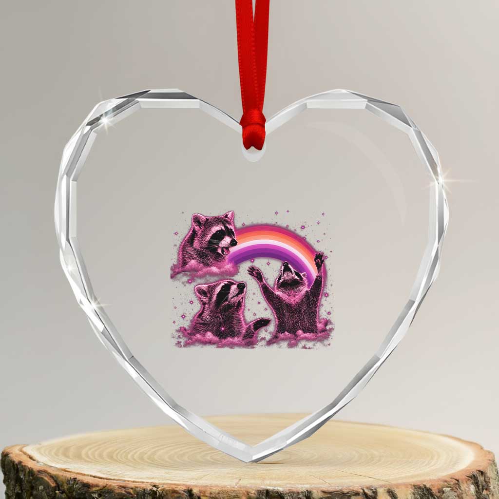 Funny Pink Raccoon Live Laugh Heart Crystal Glass Ornament Lesbian Pride Month TS12 Transparent Glass 3'' Heart Print Your Wear