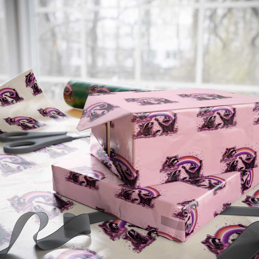 Funny Pink Raccoon Live Laugh Wrapping Paper Roll Lesbian Pride Month