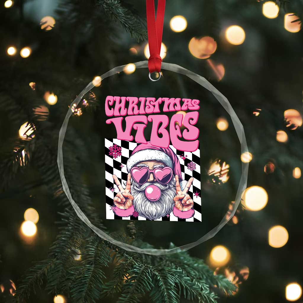 Funny Pink Santa Christmas Crystal Glass Ornament Christmas Vibes Checkboard TS11 Print Your Wear