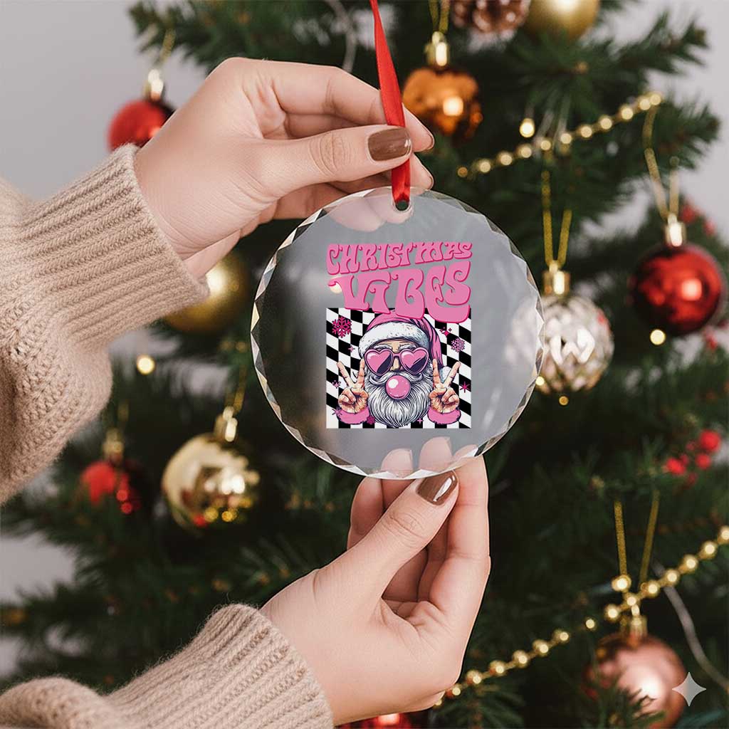 Funny Pink Santa Christmas Crystal Glass Ornament Christmas Vibes Checkboard TS11 Print Your Wear