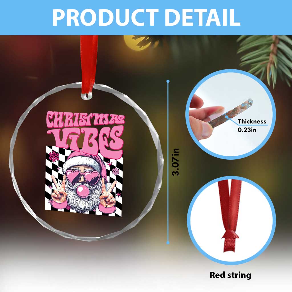 Funny Pink Santa Christmas Crystal Glass Ornament Christmas Vibes Checkboard TS11 Print Your Wear