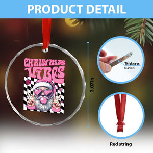 Funny Pink Santa Christmas Crystal Glass Ornament Christmas Vibes Checkboard TS11 Print Your Wear