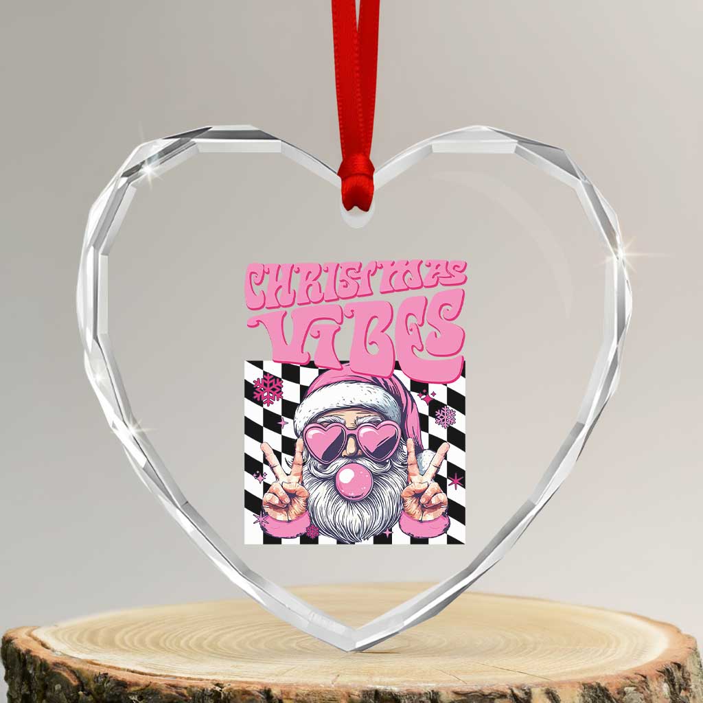 Funny Pink Santa Christmas Heart Crystal Glass Ornament Christmas Vibes Checkboard TS11 Transparent Glass 3'' Heart Print Your Wear
