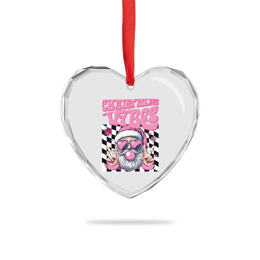 Funny Pink Santa Christmas Heart Crystal Glass Ornament Christmas Vibes Checkboard TS11 Print Your Wear