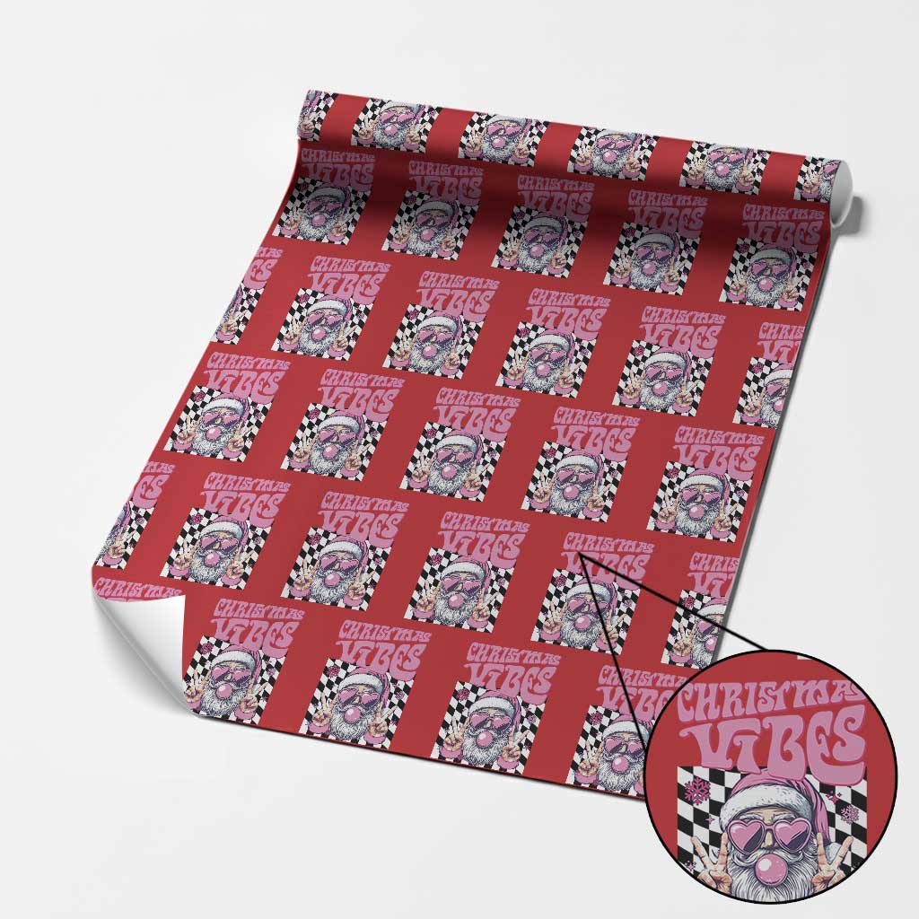 Funny Pink Santa Christmas Wrapping Paper Roll Christmas Vibes Checkboard TS11 Red Print Your Wear