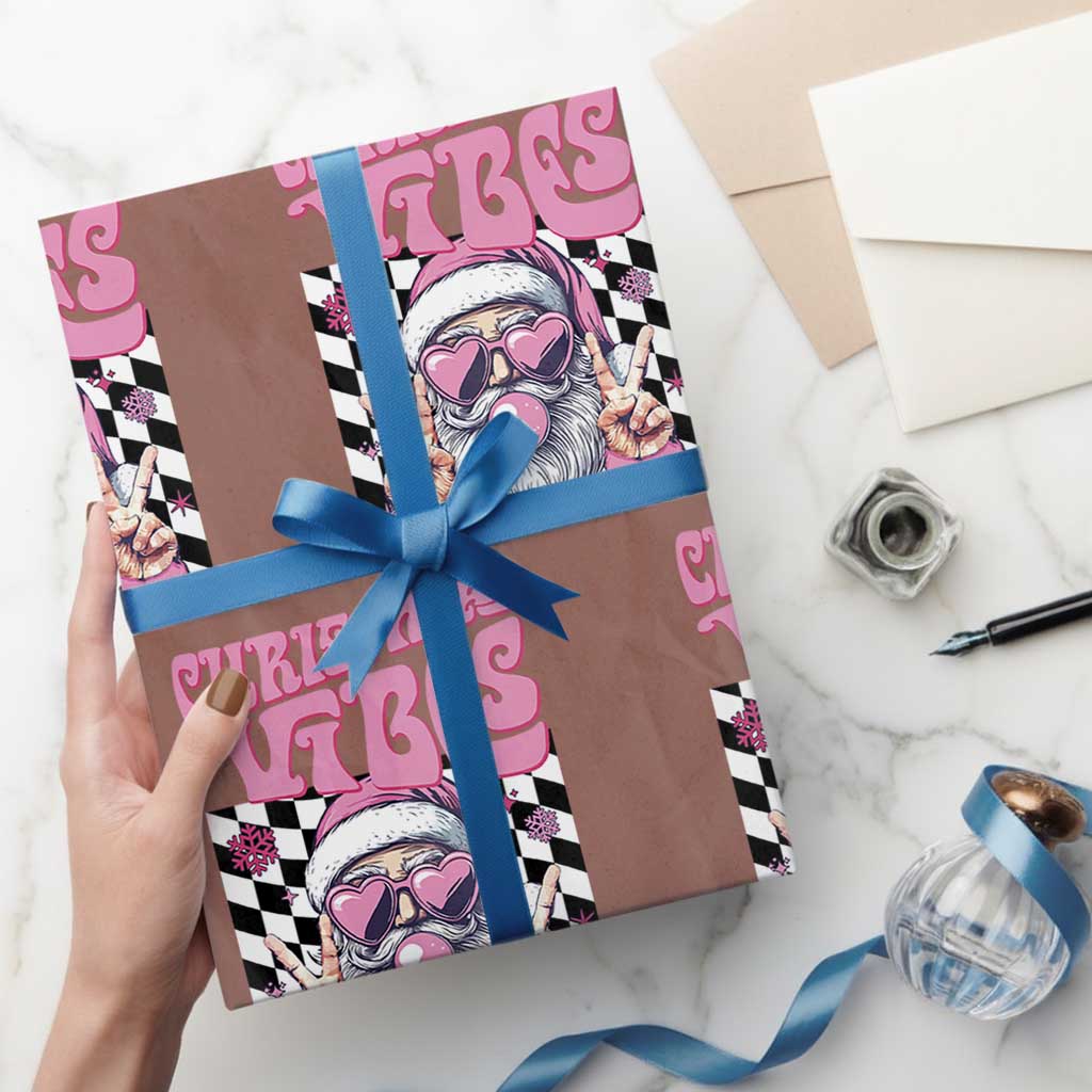 Funny Pink Santa Christmas Wrapping Paper Roll Christmas Vibes Checkboard TS11 Mocha Print Your Wear