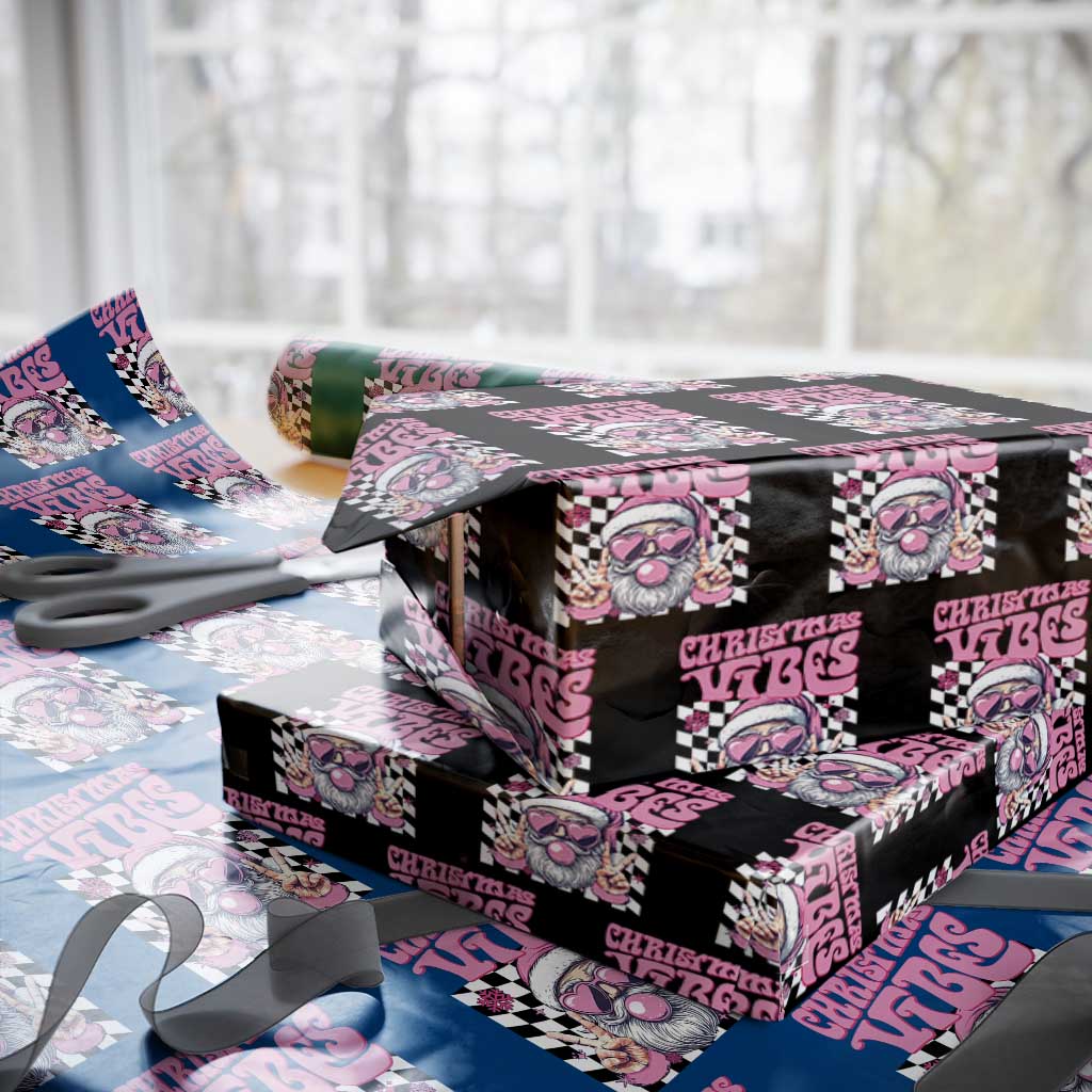 Funny Pink Santa Christmas Wrapping Paper Roll Christmas Vibes Checkboard TS11 Black Print Your Wear