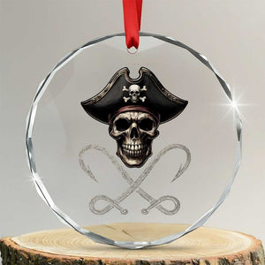 Funny Pirate Fishing Lover Crystal Glass Ornament Vintage Pirate Skull Hooks Fishing TS11 Transparent Glass 3'' Circle Print Your Wear