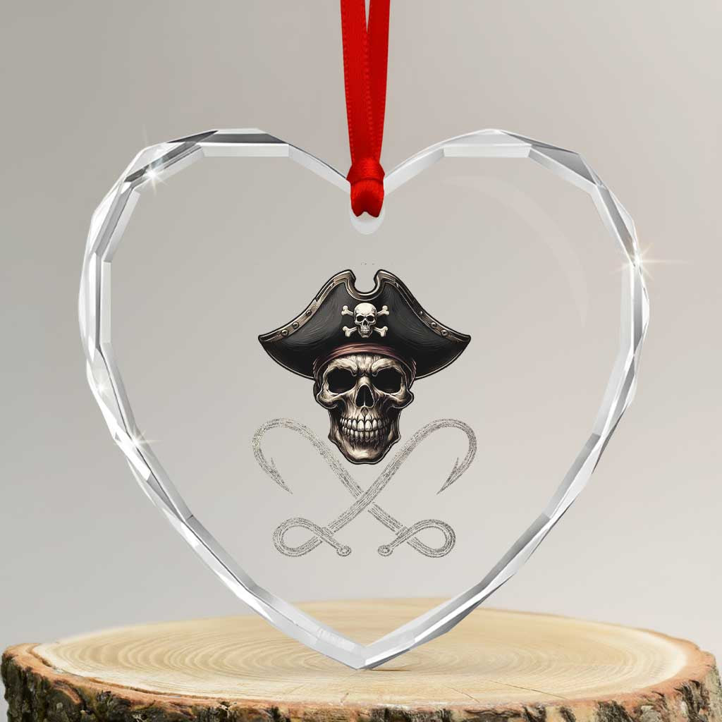 Funny Pirate Fishing Lover Heart Crystal Glass Ornament Vintage Pirate Skull Hooks Fishing TS11 Transparent Glass 3'' Heart Print Your Wear