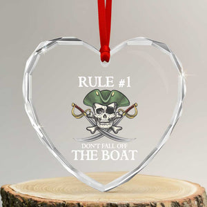 Funny Pirate Heart Crystal Glass Ornament Rule #1 Don't Fall Off The Boat Cruise Party Gift - Print Your Wear