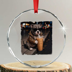 Funny Pitbull Drinking Coffee Crystal Glass Ornament Dog Meme Caffeine Graphic TS12 Transparent Glass 3'' Circle Print Your Wear