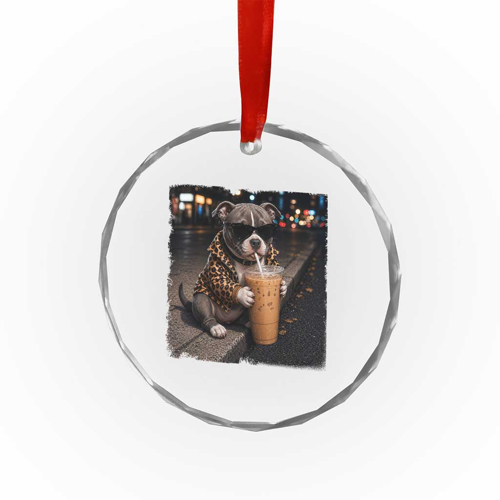 Funny Pitbull Drinking Coffee Crystal Glass Ornament Dog Meme Caffeine Graphic TS12 Print Your Wear