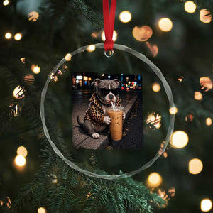 Funny Pitbull Drinking Coffee Crystal Glass Ornament Dog Meme Caffeine Graphic TS12 Print Your Wear