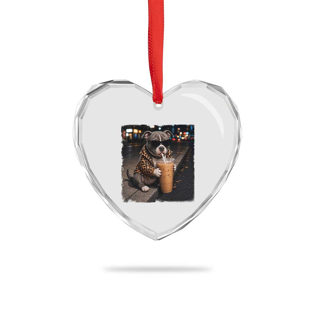 Funny Pitbull Drinking Coffee Heart Crystal Glass Ornament Dog Meme Caffeine Graphic TS12 Print Your Wear