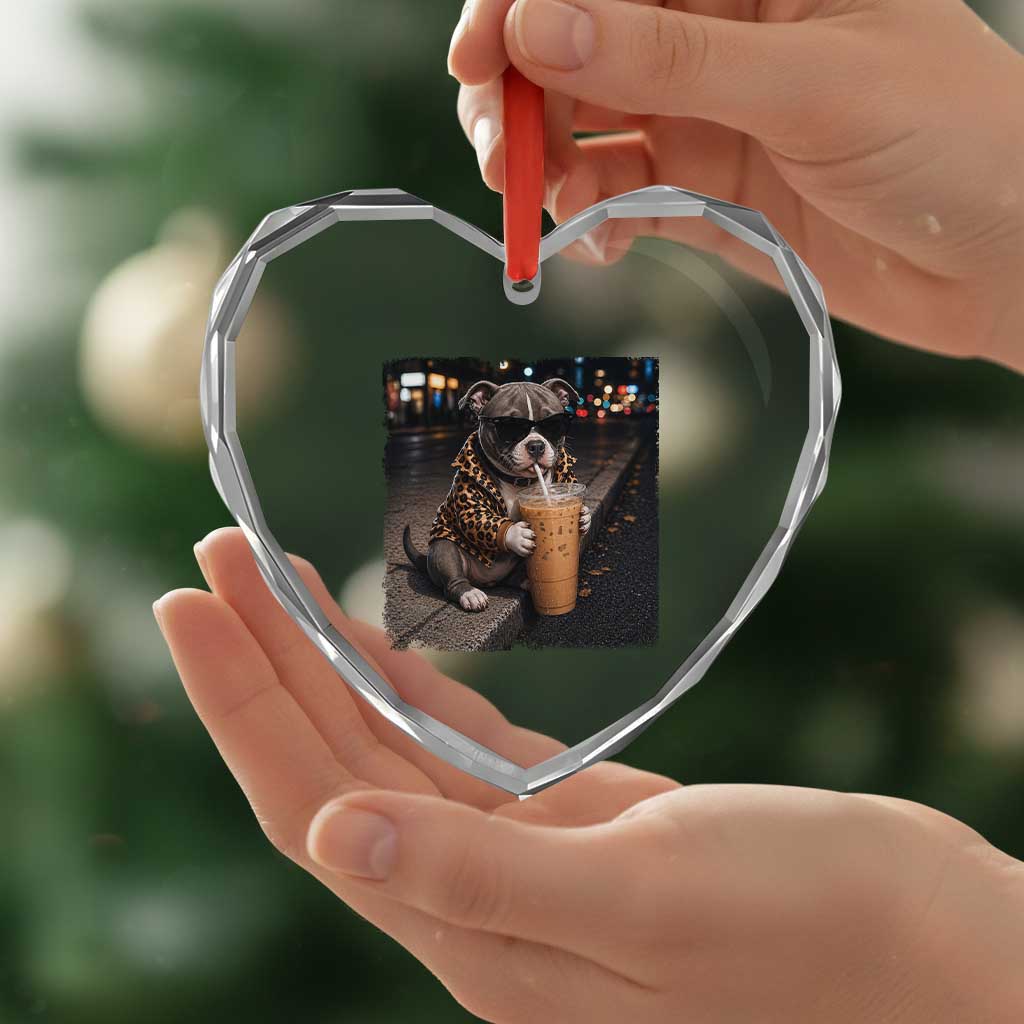 Funny Pitbull Drinking Coffee Heart Crystal Glass Ornament Dog Meme Caffeine Graphic TS12 Print Your Wear