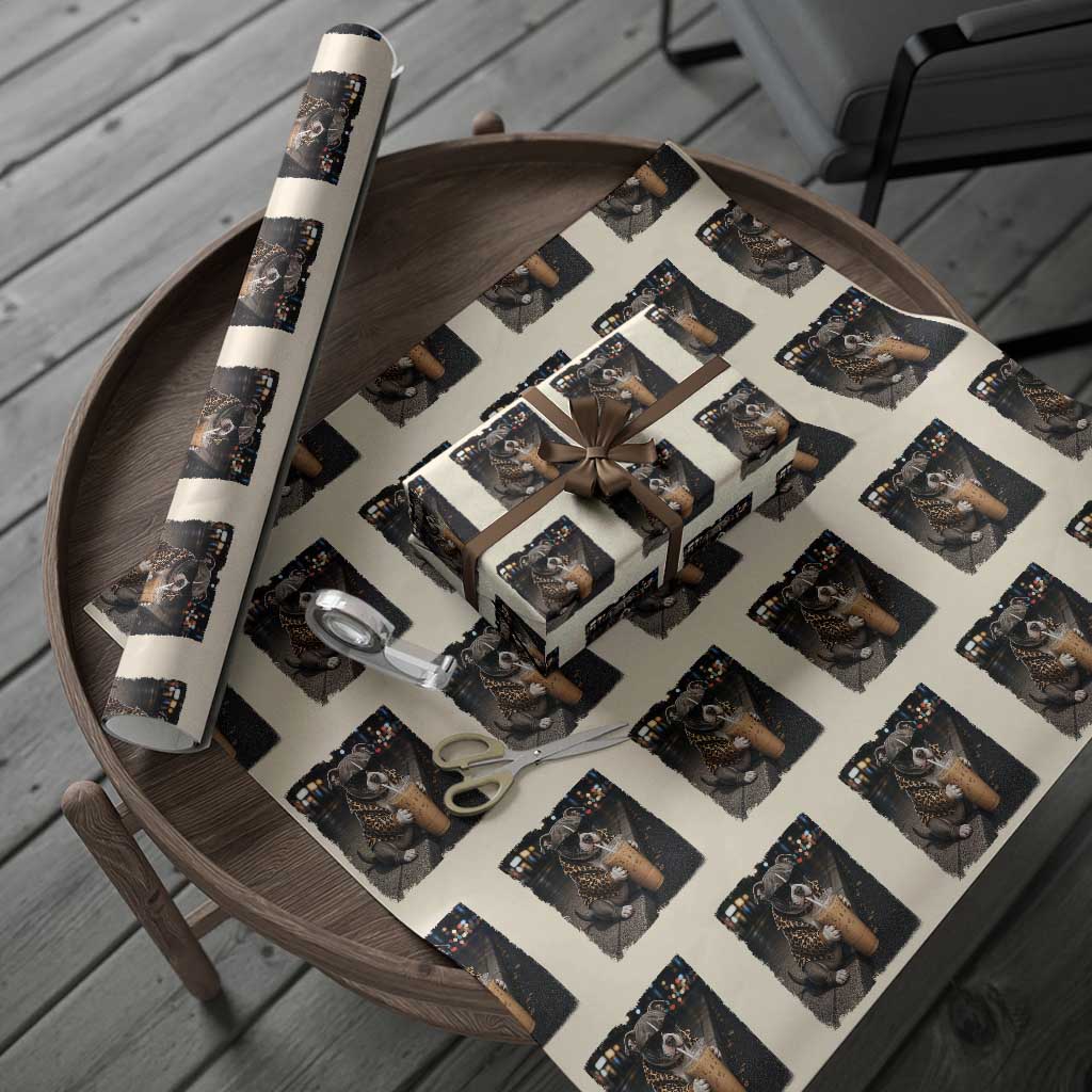 Funny Pitbull Drinking Coffee Wrapping Paper Roll Dog Meme Caffeine Graphic TS12 Beige Print Your Wear