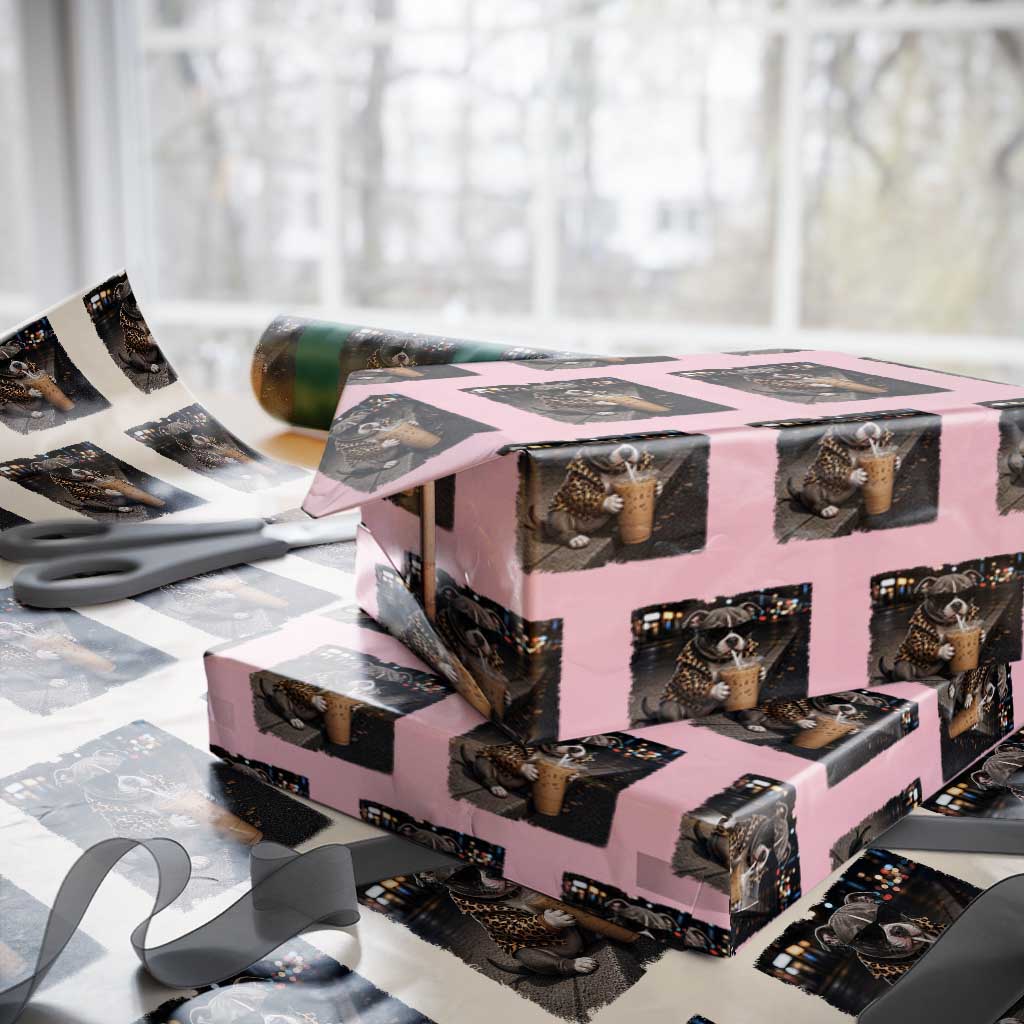 Funny Pitbull Drinking Coffee Wrapping Paper Roll Dog Meme Caffeine Graphic TS12 Light Pink Print Your Wear