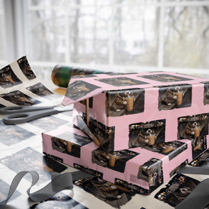Funny Pitbull Drinking Coffee Wrapping Paper Roll Dog Meme Caffeine Graphic TS12 Light Pink Print Your Wear
