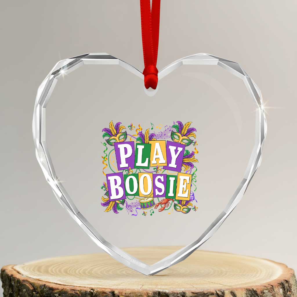 Funny Play Boosie Mardi Gras Heart Crystal Glass Ornament Fat Tuesday Carnival Fleur De Lis Music TS11 Transparent Glass 3'' Heart Print Your Wear