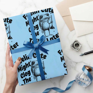 Funny Plumber Frog Gift Wrapping Paper Roll Feeling Cute Might Clog The Toilet Later TS12 Light Blue Print Your Wear