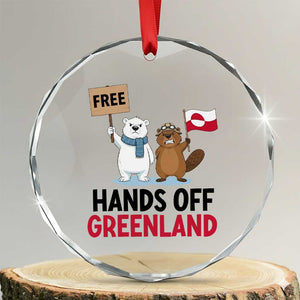 Funny Polar Bear Political Protest Crystal Glass Ornament Hands Off Greenland TS12 Transparent Glass 3'' Circle Print Your Wear