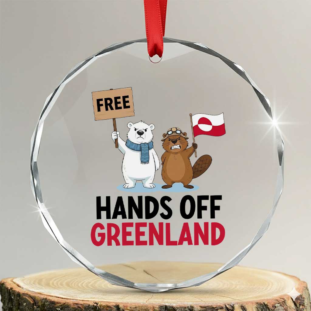 Funny Polar Bear Political Protest Crystal Glass Ornament Hands Off Greenland TS12 Transparent Glass 3'' Circle Print Your Wear