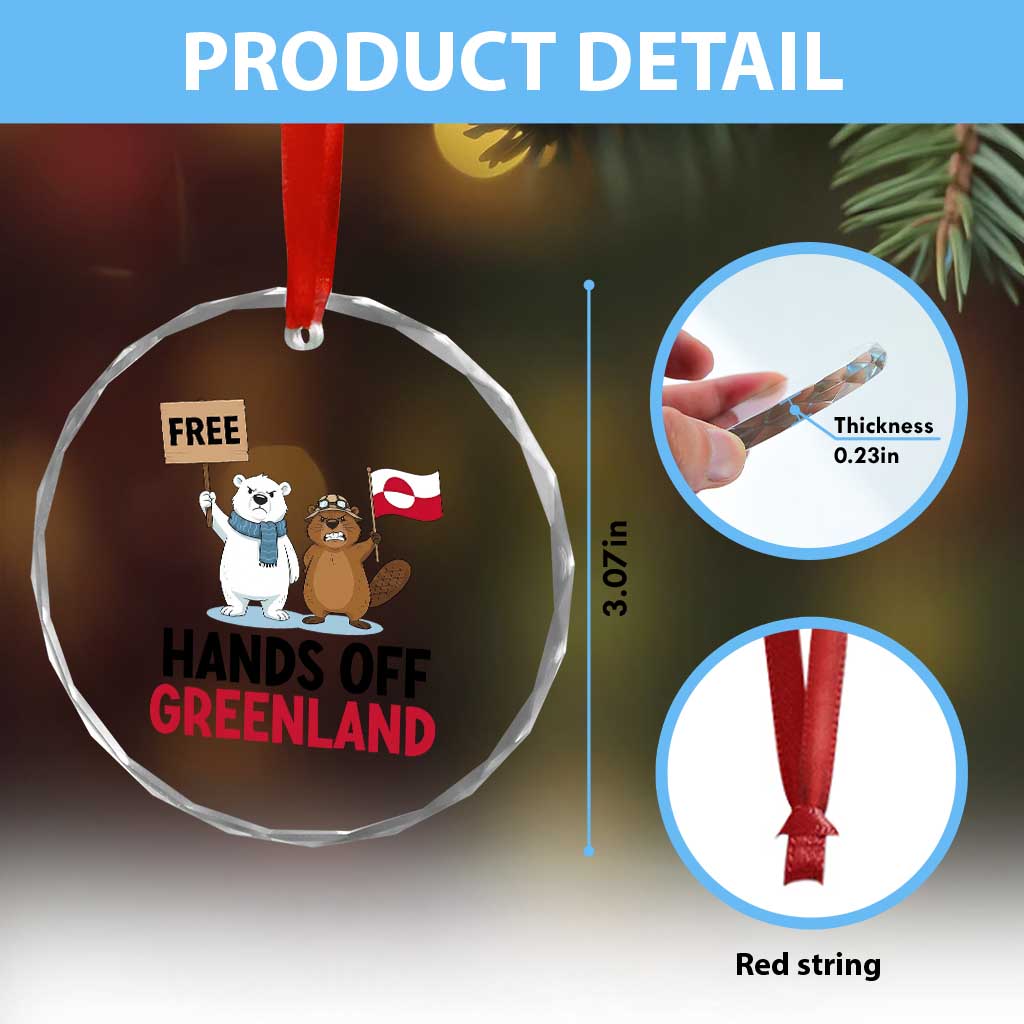 Funny Polar Bear Political Protest Crystal Glass Ornament Hands Off Greenland TS12 Print Your Wear