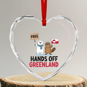 Funny Polar Bear Political Protest Heart Crystal Glass Ornament Hands Off Greenland TS12 Transparent Glass 3'' Heart Print Your Wear