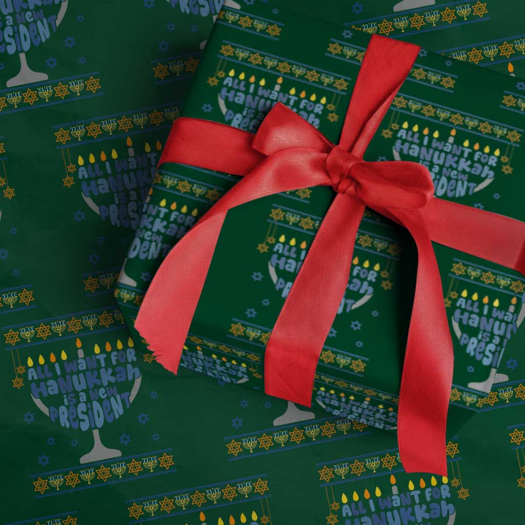 Funny Political Ugly Wrapping Paper Roll All I Want For Hanukkah Is A New President TS12 Green Print Your Wear