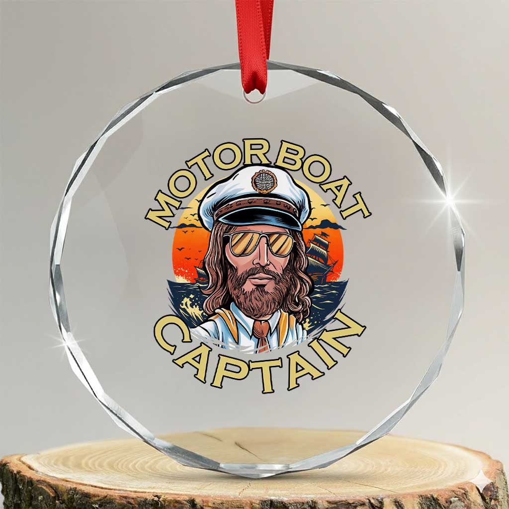 Funny Pontoon Boating Motor Boatin Lake Crystal Glass Ornament Motor Boat Captain TS14 Transparent Glass 3'' Circle Print Your Wear