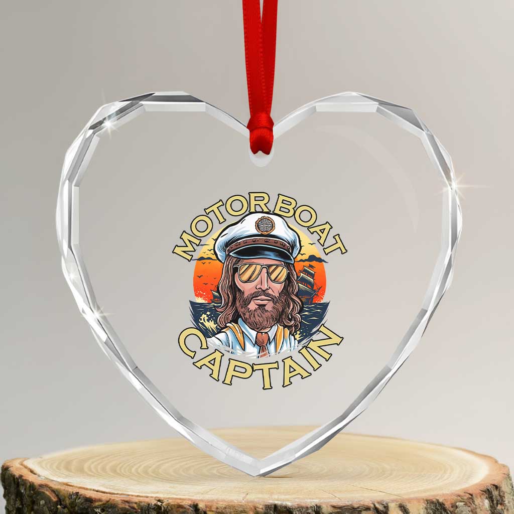 Funny Pontoon Boating Motor Boatin Lake Heart Crystal Glass Ornament Motor Boat Captain TS14 Transparent Glass 3'' Heart Print Your Wear