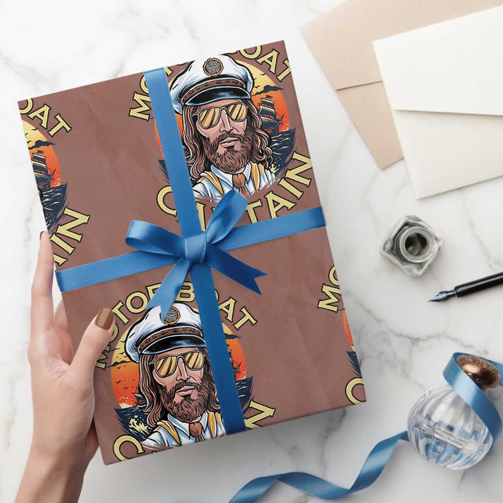 Funny Pontoon Boating Motor Boatin Lake Wrapping Paper Roll Motor Boat Captain TS14 Mocha Print Your Wear