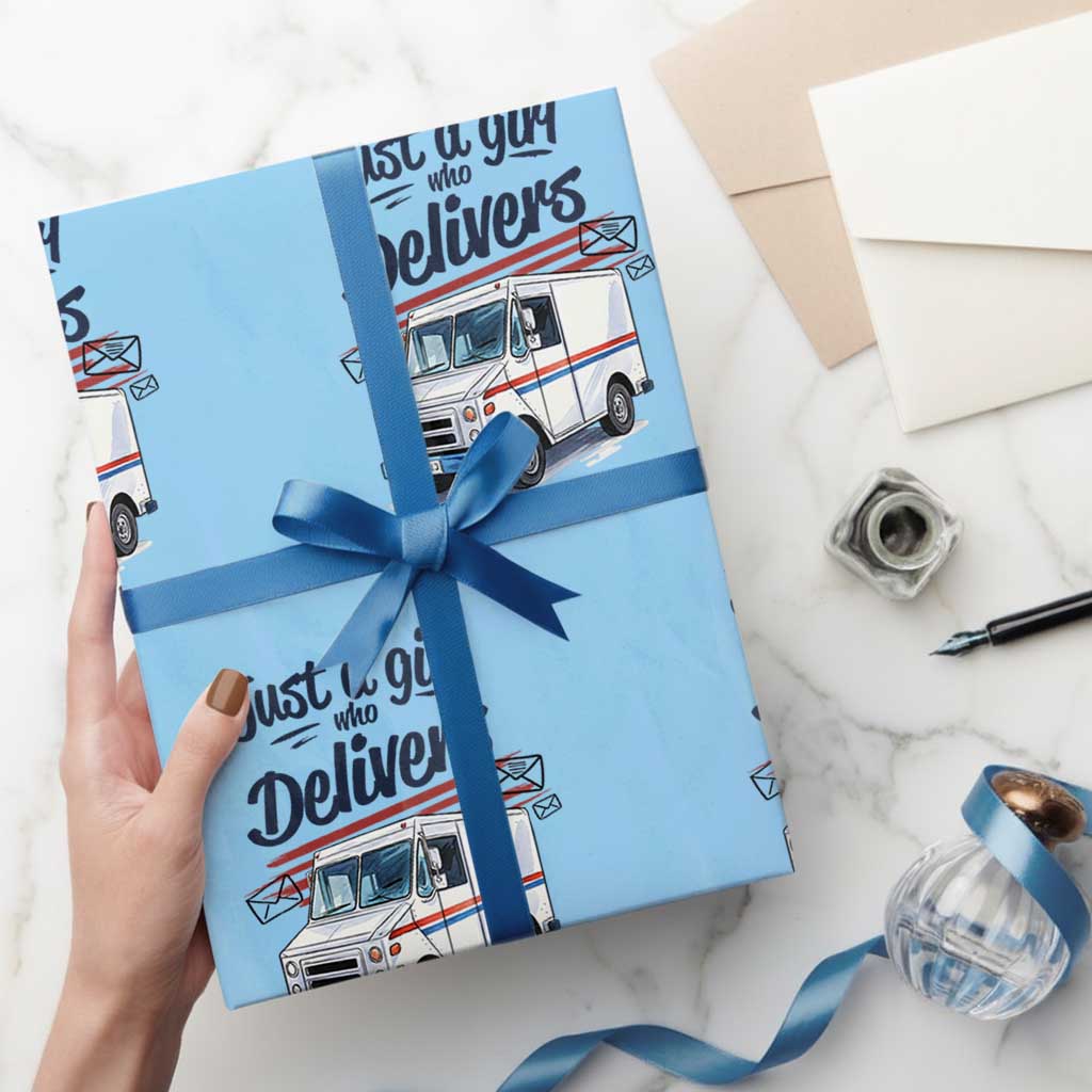 Funny Postal Worker Wrapping Paper Roll Just A Girl Who Delivers TS14 Light Blue Print Your Wear