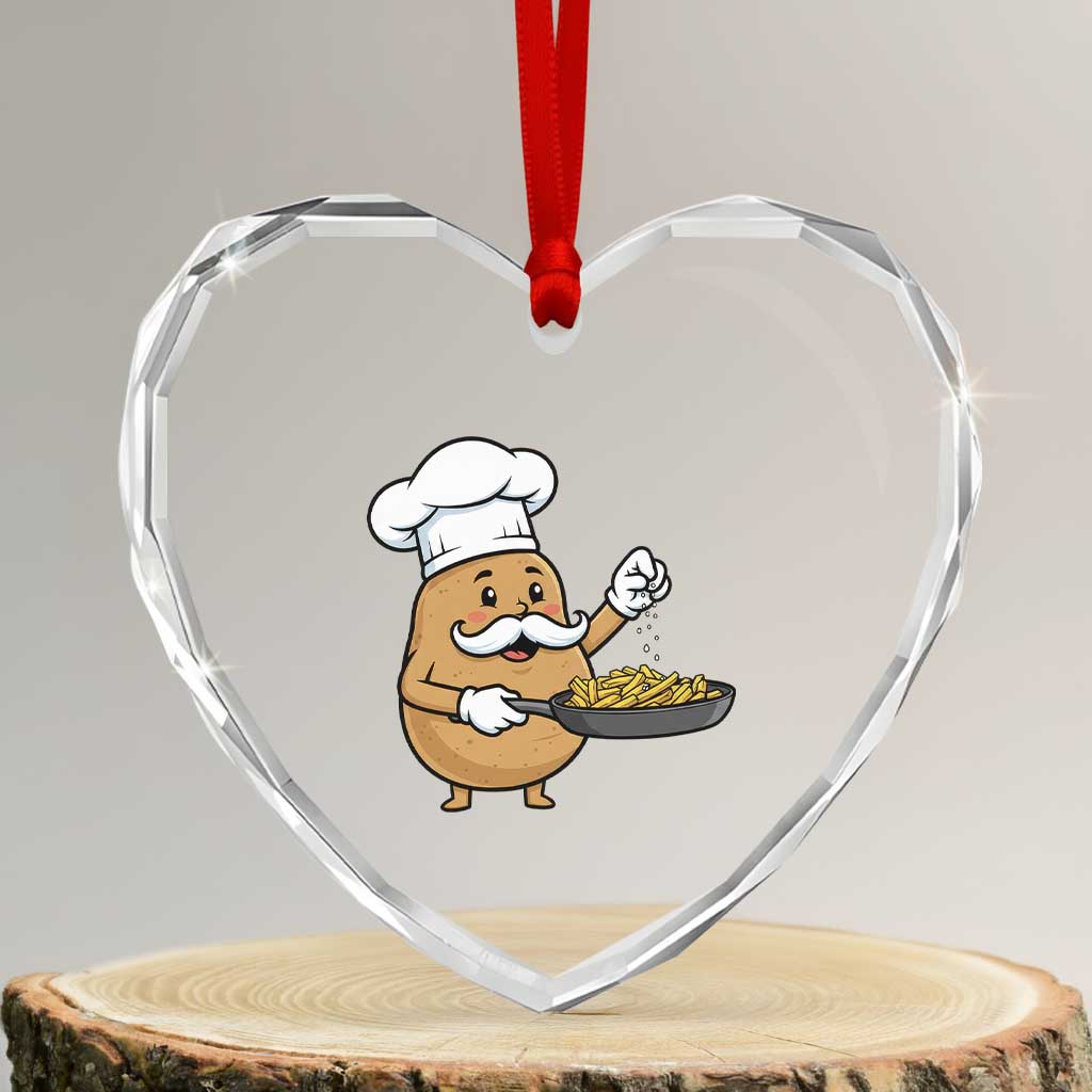 Funny Potato Cooking French Fries Heart Crystal Glass Ornament Food Lover Gift TS12 Transparent Glass 3'' Heart Print Your Wear