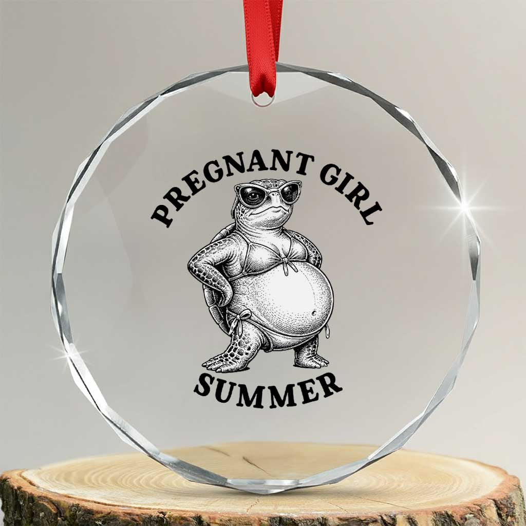 Funny Pregnant Girl Summer Turtle Crystal Glass Ornament Cute Stipple Maternity Bikini Sea Turtle Beach TS02 Transparent Glass 3'' Circle Print Your Wear