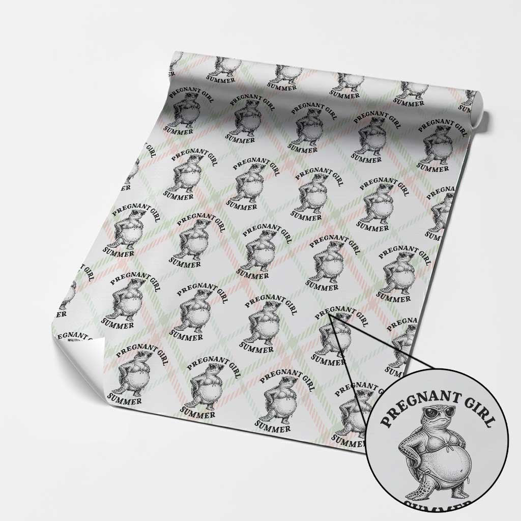 Funny Pregnant Girl Summer Turtle Wrapping Paper Roll Cute Stipple Maternity Bikini Sea Turtle Beach