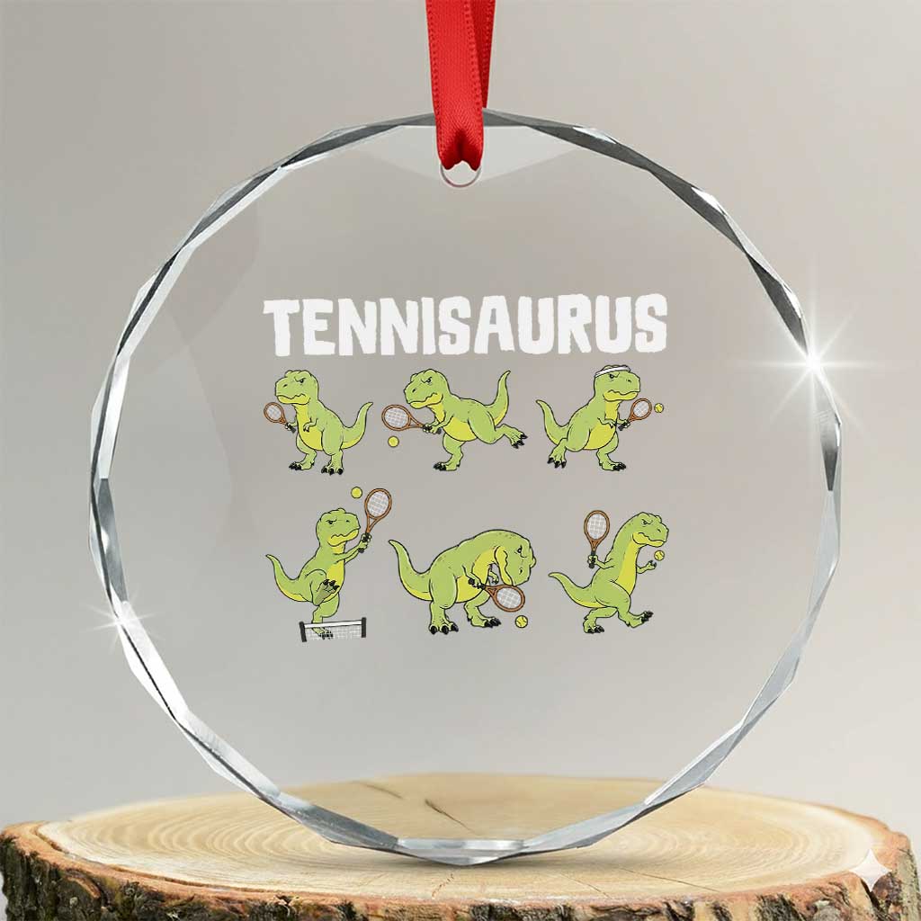 Funny Prehistoric Dinosaur Tennis Player Crystal Glass Ornament Gift For Tennis Fans TS12 Transparent Glass 3'' Circle Print Your Wear