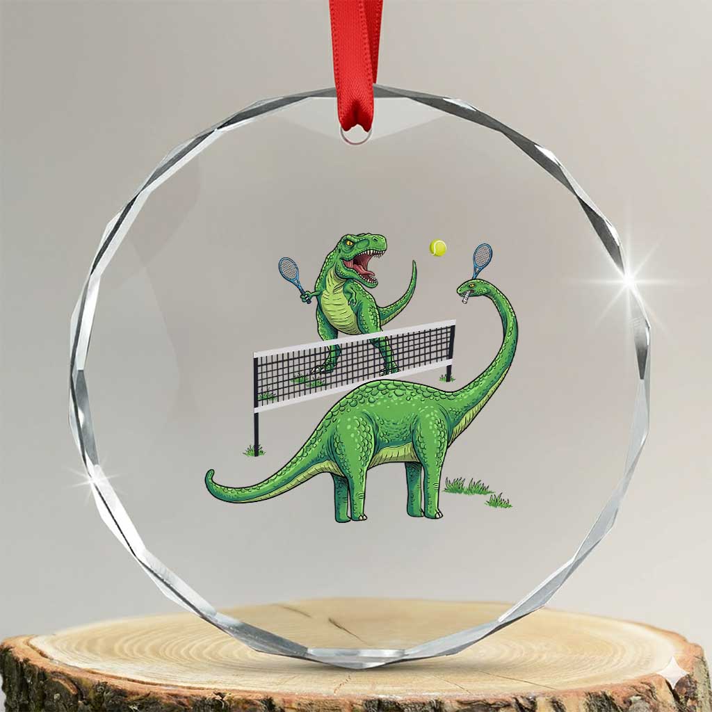 Funny Prehistoric Dinosaur Tennis Player Game Day Crystal Glass Ornament TS12 Transparent Glass 3'' Circle Print Your Wear