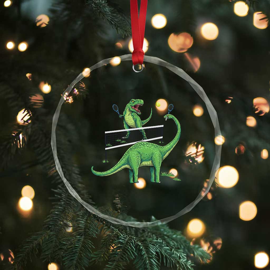 Funny Prehistoric Dinosaur Tennis Player Game Day Crystal Glass Ornament TS12 Print Your Wear