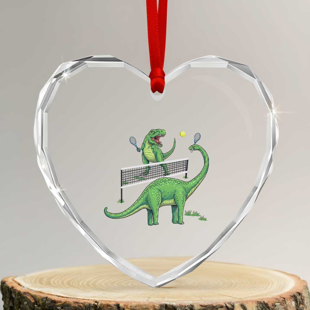 Funny Prehistoric Dinosaur Tennis Player Game Day Heart Crystal Glass Ornament TS12 Transparent Glass 3'' Heart Print Your Wear