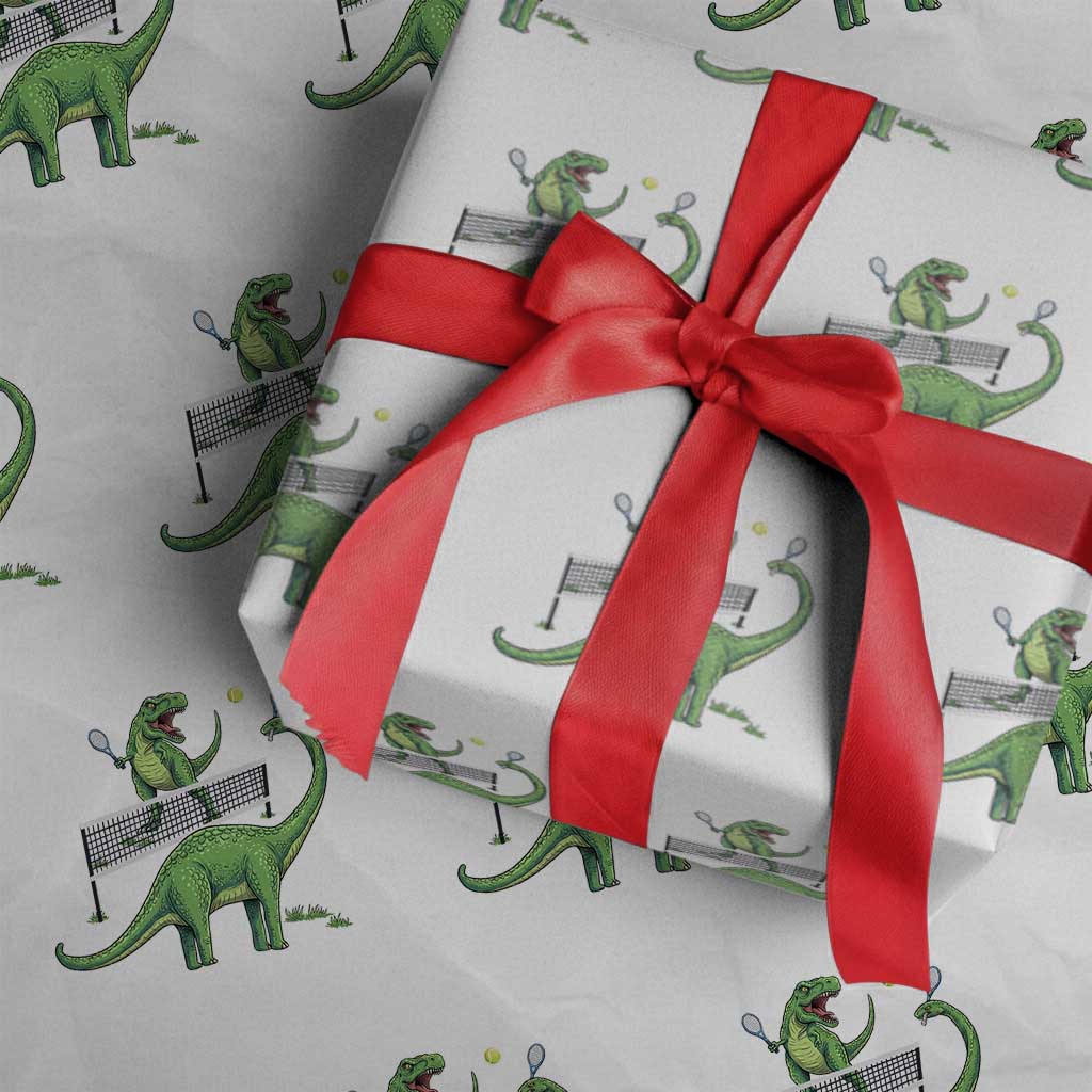 Funny Prehistoric Dinosaur Tennis Player Game Day Wrapping Paper Roll TS12 White Print Your Wear