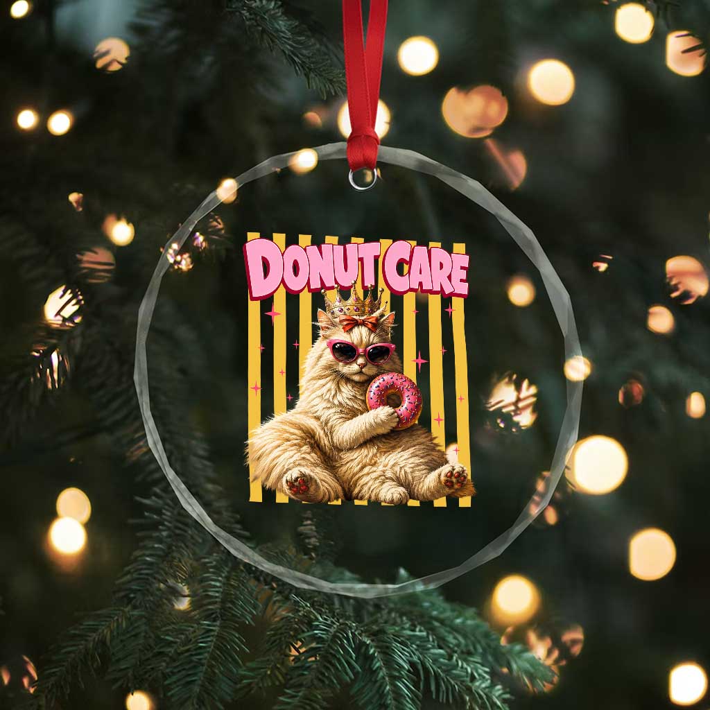 Funny Princess Cat Eating Donut Crystal Glass Ornament Sci-Fi Book Lover Gift