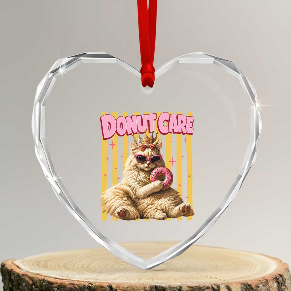 Funny Princess Cat Eating Donut Heart Crystal Glass Ornament Sci-Fi Book Lover Gift